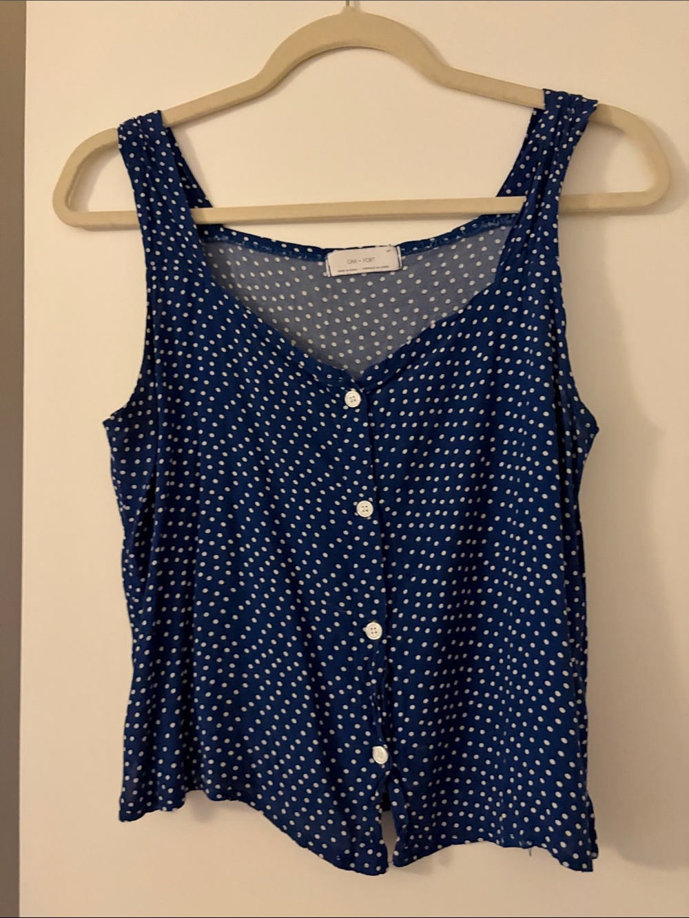 OAK + FORT Blue Polka Dot Button-Front Camisole